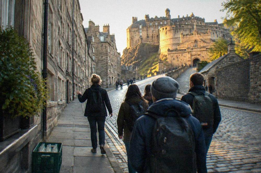 Royal Mile street rising toward the castle in late afternoon light